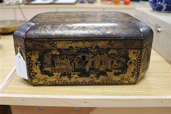 An Oriental lacquer tea caddy